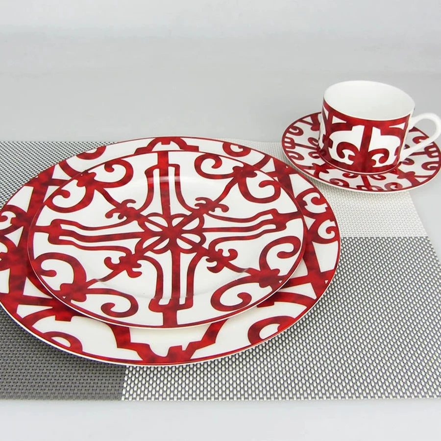 Luxury Geometric Porcelain Tableware Set | Modern Coffee Cup & Plate Collection