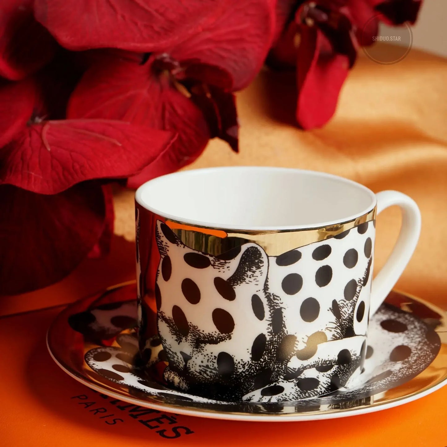 Luxury Italian Ceramic Coffee Cup Set | Vintage Mug & Saucer with Tray