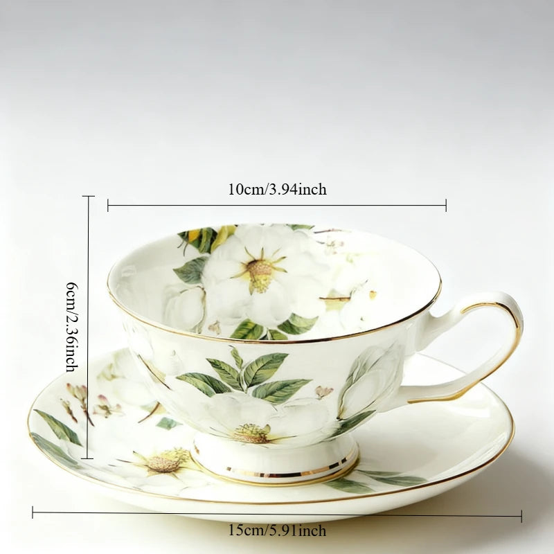 Luxury Bone China Teacup & Saucer Set | European Floral Afternoon Tea Collection