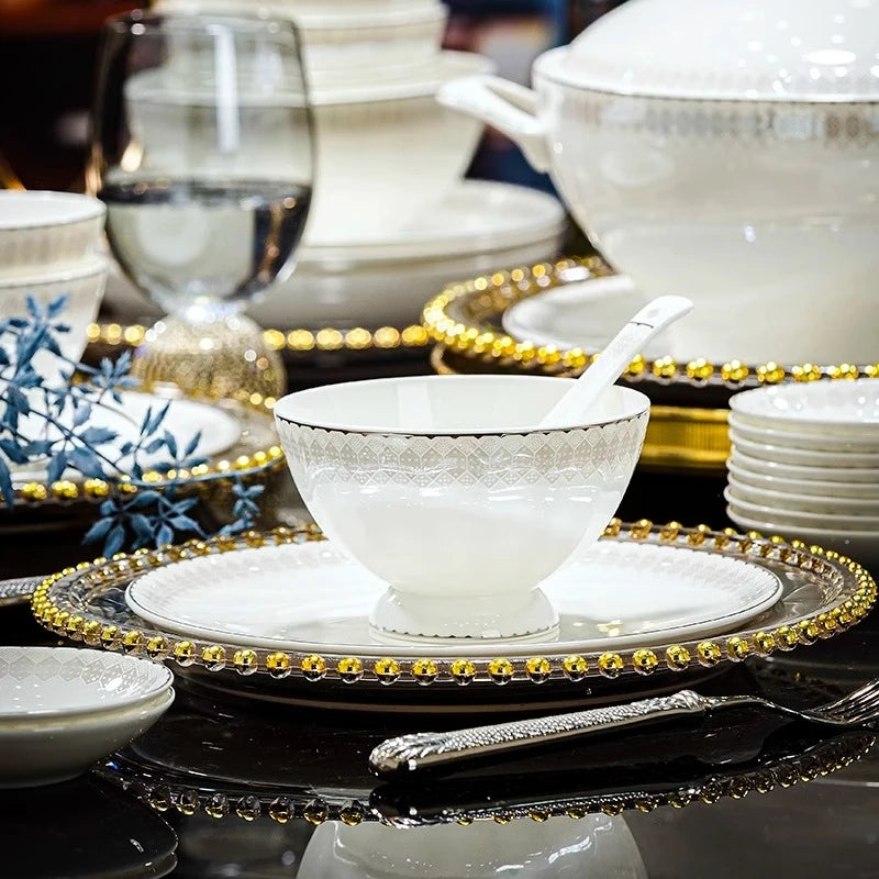 Luxury Bone China Dinnerware Set for 10 | Galaxy Love Light Luxury Collection (60 Pieces)