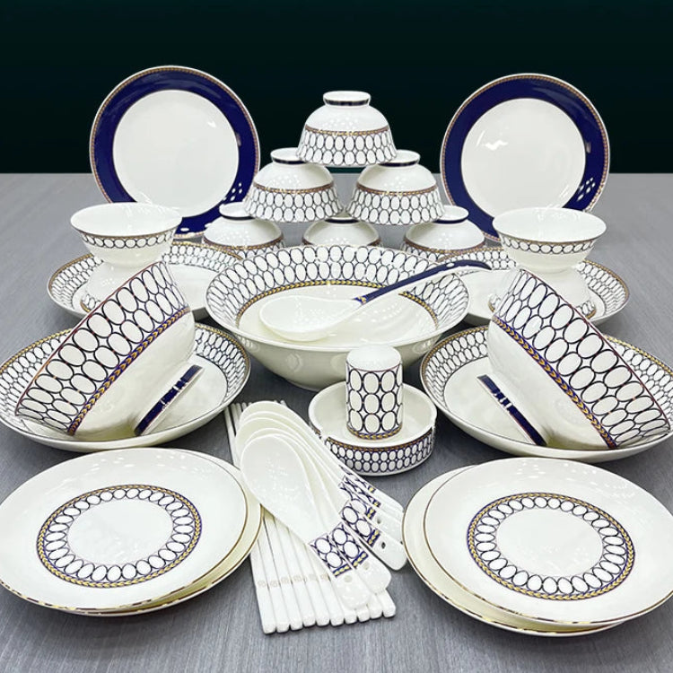 Luxury Bone China Dinnerware Set for 10+ | Gold Trim Chinese Style Tableware