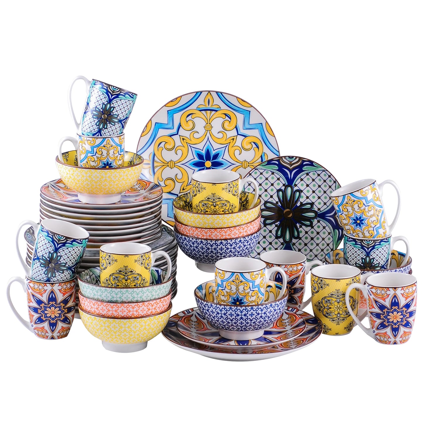 MALACASA Jasmin Luxury Dinnerware Set | Moroccan-Inspired Ceramic Tableware Collection