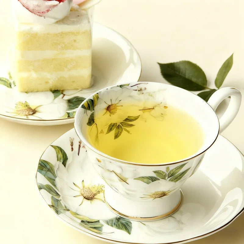 Luxury Bone China Teacup & Saucer Set | European Floral Afternoon Tea Collection