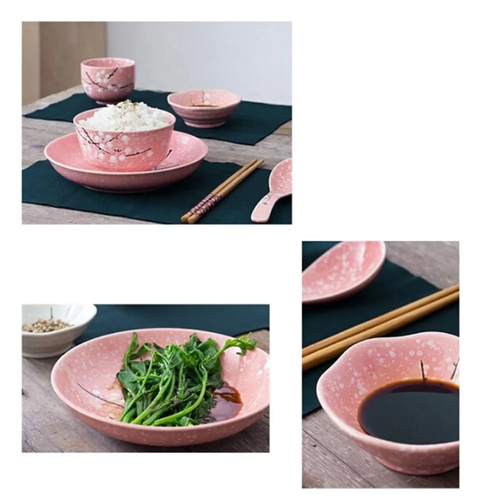 Luxury Japanese Ceramic Dinnerware Set | Scenic Pink Tableware Collection (6-Piece Set)