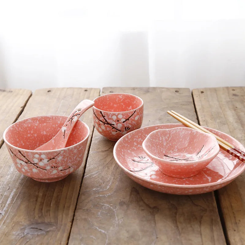 Luxury Japanese Ceramic Dinnerware Set | Scenic Pink Tableware Collection (6-Piece Set)