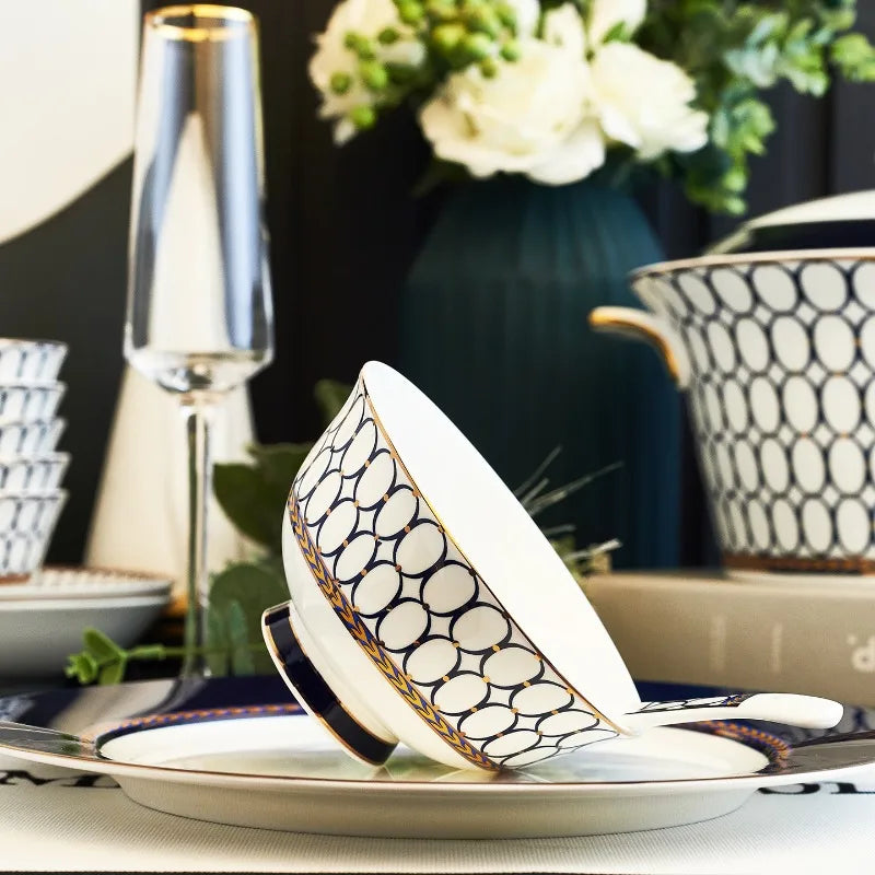 Luxury Bone China Dinnerware Set for 10+ | Gold Trim Chinese Style Tableware