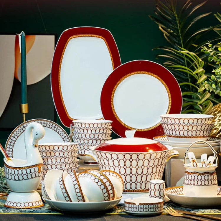 Luxury Bone China Dinnerware Set for 10+ | Gold Trim Chinese Style Tableware