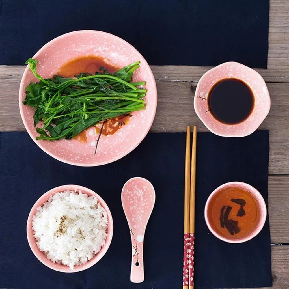 Luxury Japanese Ceramic Dinnerware Set | Scenic Pink Tableware Collection (6-Piece Set)