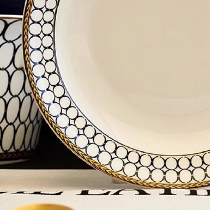 Luxury Bone China Dinnerware Set for 10+ | Gold Trim Chinese Style Tableware