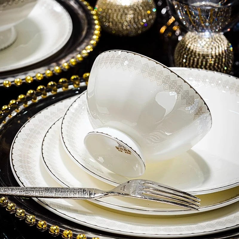 Luxury Bone China Dinnerware Set for 10 | Galaxy Love Light Luxury Collection (60 Pieces)