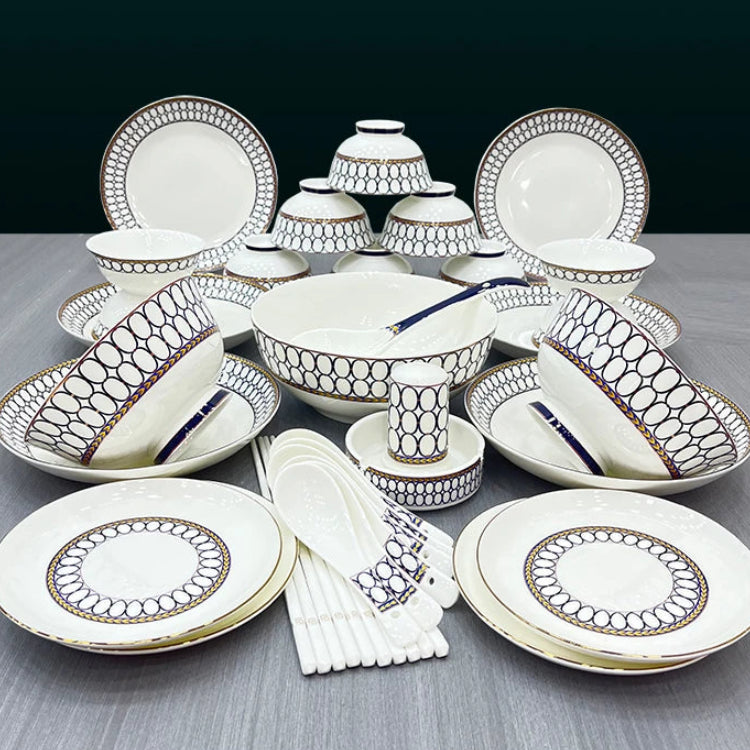 Luxury Bone China Dinnerware Set for 10+ | Gold Trim Chinese Style Tableware