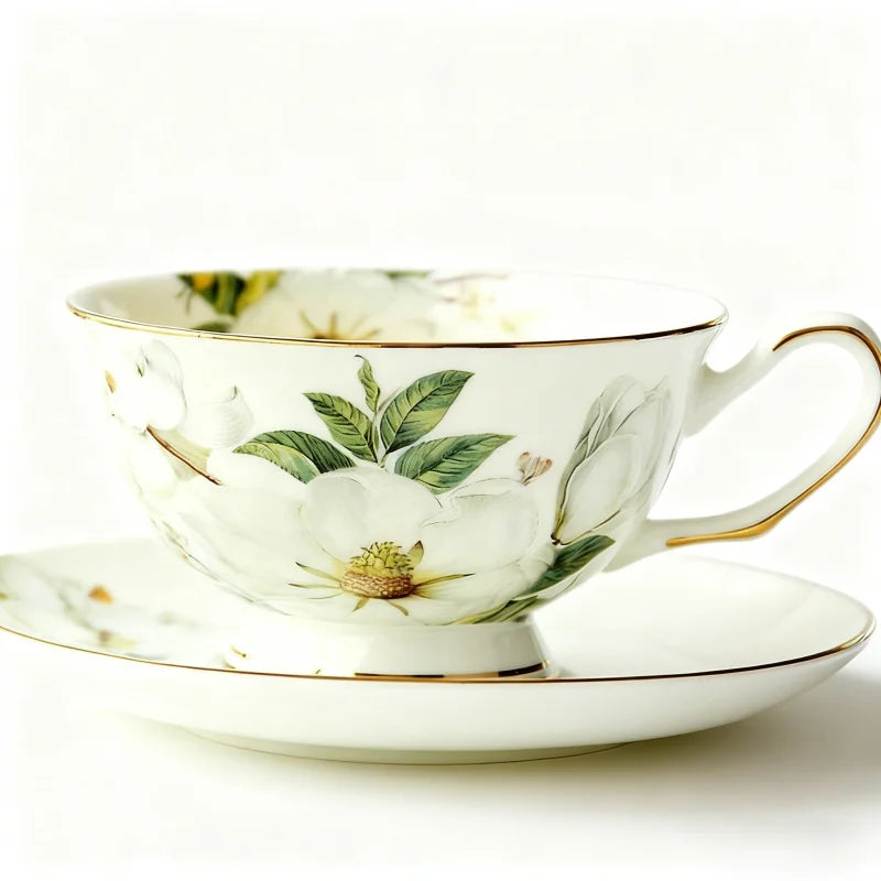 Luxury Bone China Teacup & Saucer Set | European Floral Afternoon Tea Collection