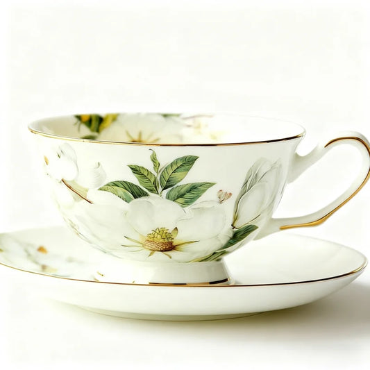 Luxury Bone China Teacup & Saucer Set | European Floral Afternoon Tea Collection