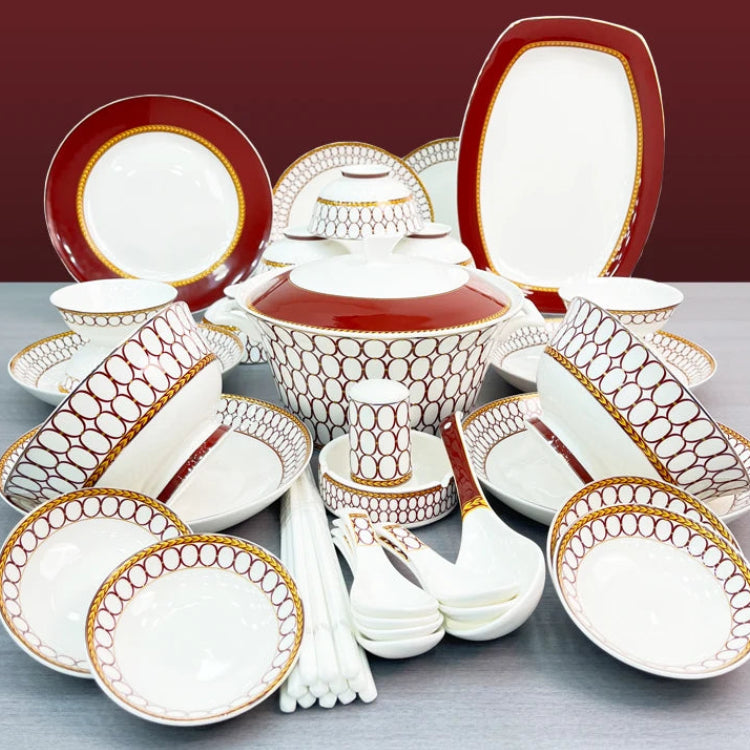 Luxury Bone China Dinnerware Set for 10+ | Gold Trim Chinese Style Tableware