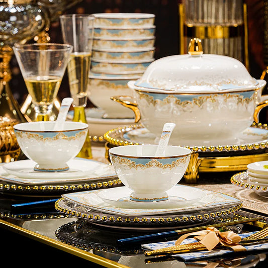 Luxury French Bone China Bowl Set | Gold Trim Dinnerware Collection (6–10 Pieces