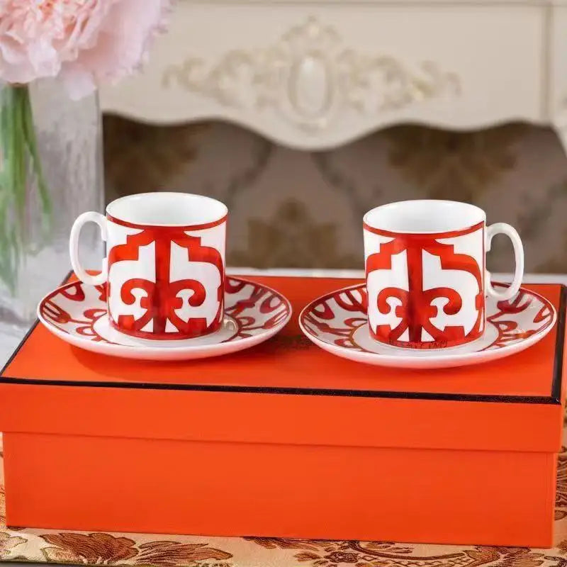Luxury Bone China Tea Cup & Dinnerware Set | Red Pattern Afternoon Tea Collection