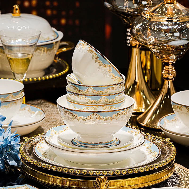 Luxury French Bone China Bowl Set | Gold Trim Dinnerware Collection (6–10 Pieces