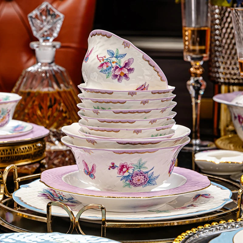 Luxury Bone China Dinnerware Set – Secret Garden French Floral Tableware (10+ Pieces)