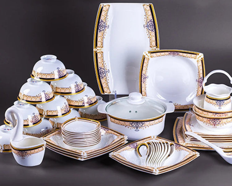 Luxury European Porcelain Dinnerware Set | Handmade Gold Trim Vienna Collection