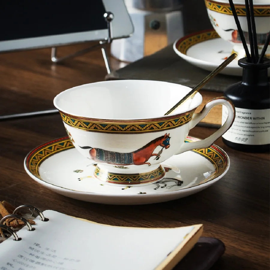Luxury Bone China Coffee Cup & Saucer Set | Running Horse Afternoon Tea Collection