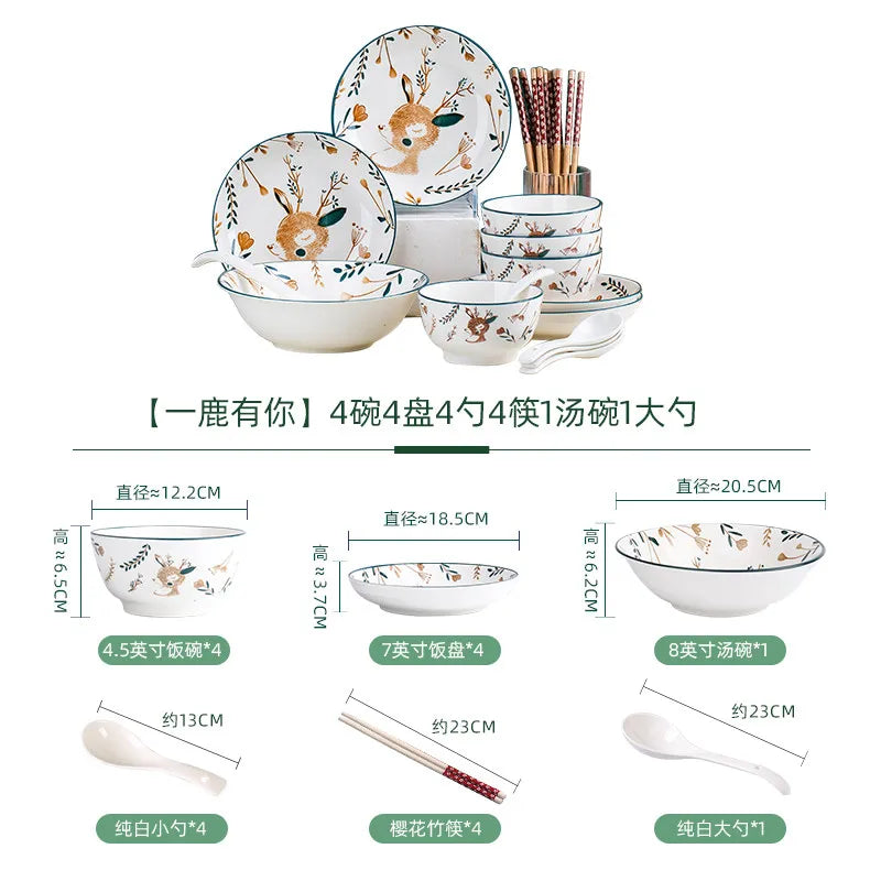 Luxury Bambi Japanese Porcelain Dinnerware Set | Floral Underglaze Bowls (6–10 Pieces)
