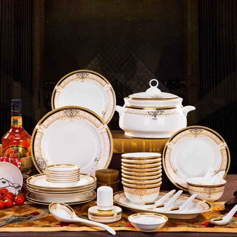 Luxury European Porcelain Dinnerware Set | Handmade Gold Trim Vienna Collection