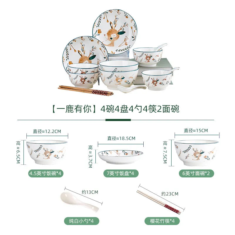 Luxury Bambi Japanese Porcelain Dinnerware Set | Floral Underglaze Bowls (6–10 Pieces)