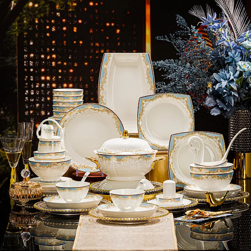 Luxury French Bone China Bowl Set | Gold Trim Dinnerware Collection (6–10 Pieces