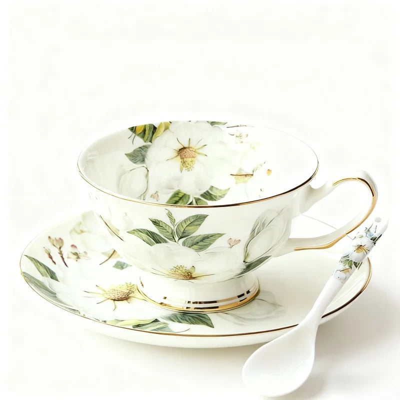 Luxury Bone China Teacup & Saucer Set | European Floral Afternoon Tea Collection
