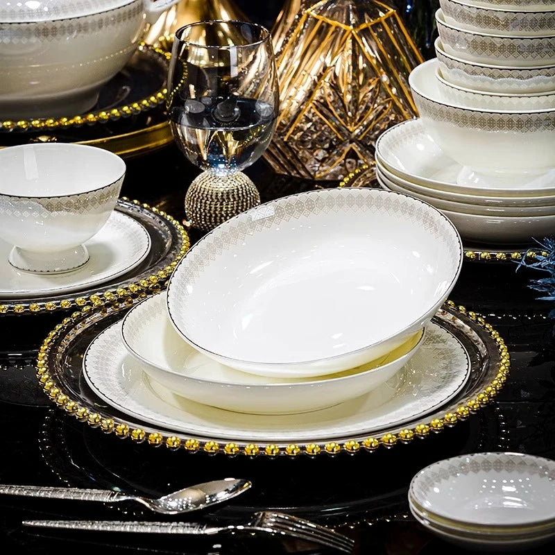 Luxury Bone China Dinnerware Set for 10 | Galaxy Love Light Luxury Collection (60 Pieces)