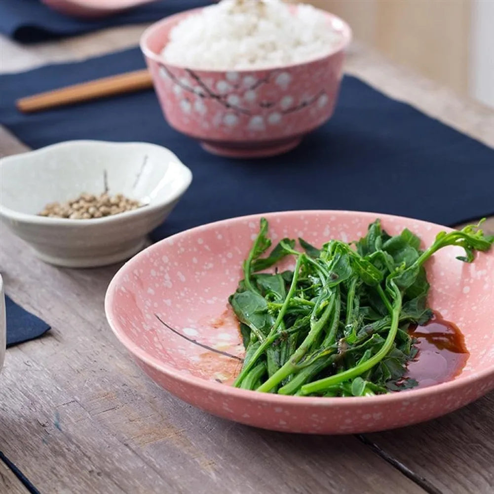 Luxury Japanese Ceramic Dinnerware Set | Scenic Pink Tableware Collection (6-Piece Set)