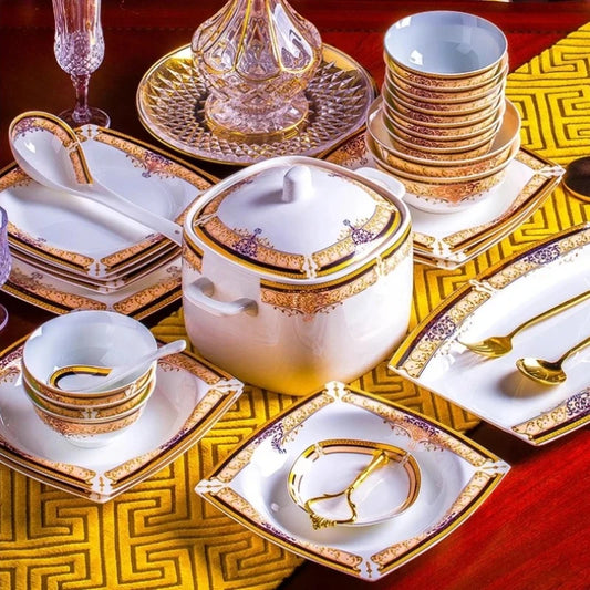 Luxury European Porcelain Dinnerware Set | Handmade Gold Trim Vienna Collection