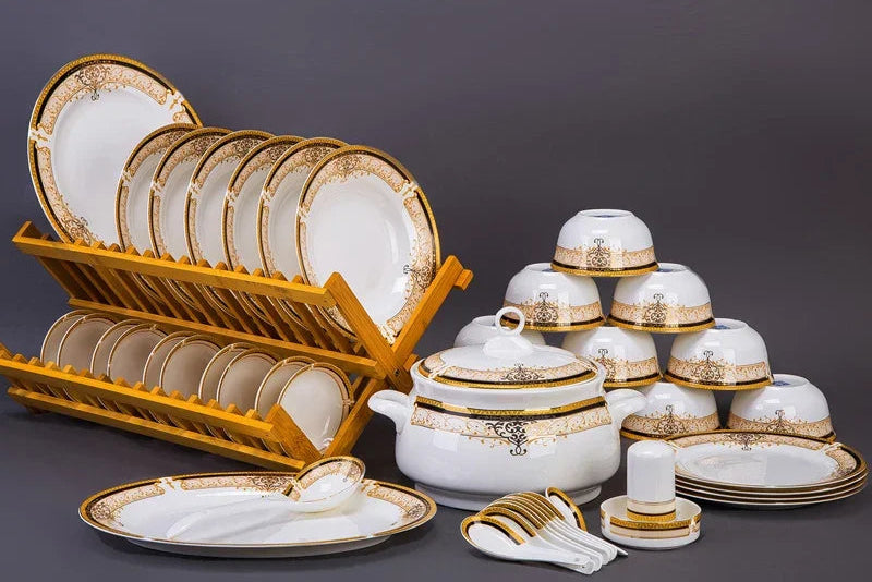Luxury European Porcelain Dinnerware Set | Handmade Gold Trim Vienna Collection
