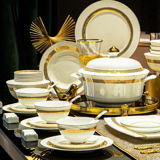 Luxury European Bone China Bowl Set | Handmade Gold Trim Dinnerware Collection