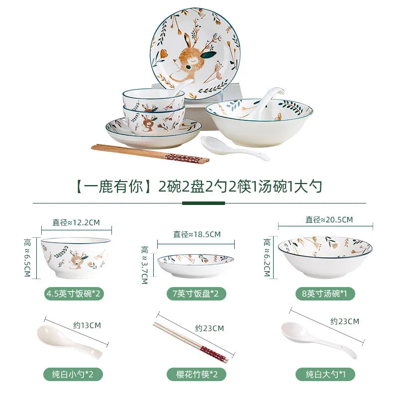 Luxury Bambi Japanese Porcelain Dinnerware Set | Floral Underglaze Bowls (6–10 Pieces)
