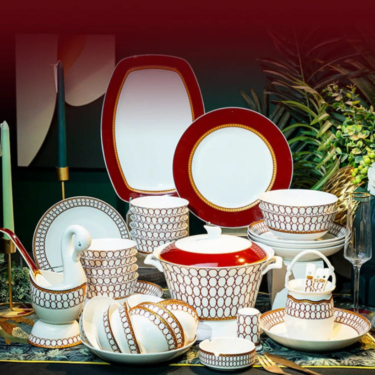 Luxury Bone China Dinnerware Set for 10+ | Gold Trim Chinese Style Tableware