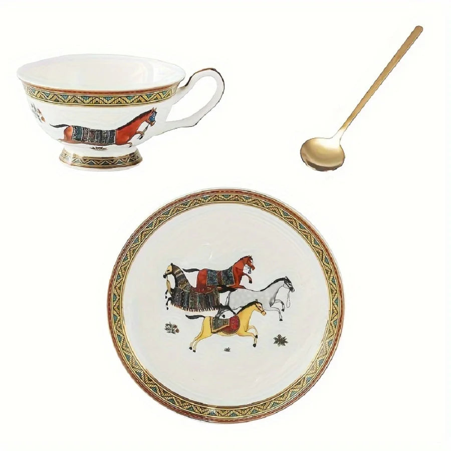 Luxury Bone China Coffee Cup & Saucer Set | Running Horse Afternoon Tea Collection