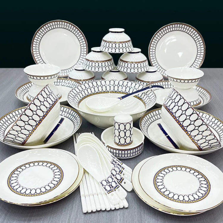 Luxury Bone China Dinnerware Set for 10+ | Gold Trim Chinese Style Tableware