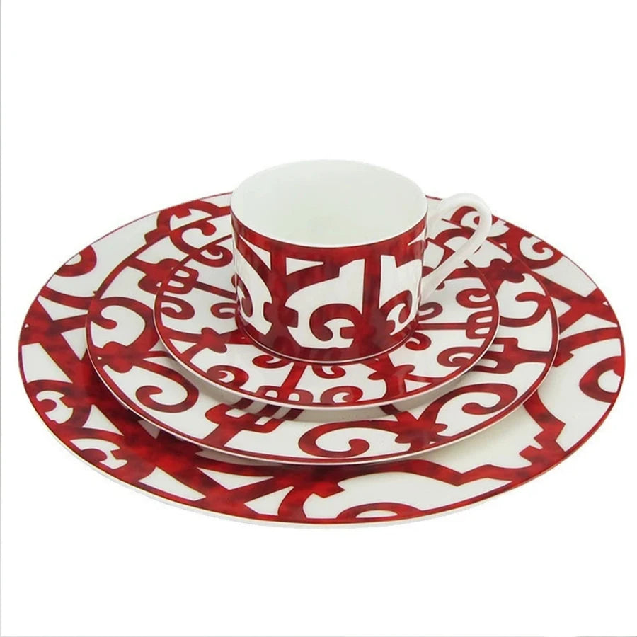 Luxury Geometric Porcelain Tableware Set | Modern Coffee Cup & Plate Collection
