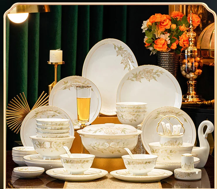 Luxury Floral Porcelain Dinnerware Set | Peony Feast Light Luxury Collection