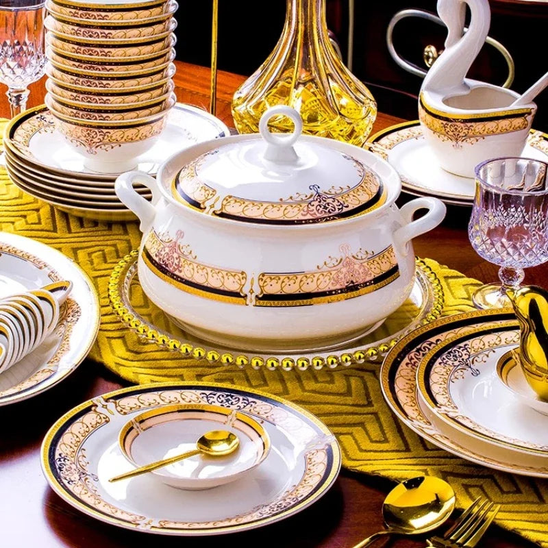 Luxury European Porcelain Dinnerware Set | Handmade Gold Trim Vienna Collection