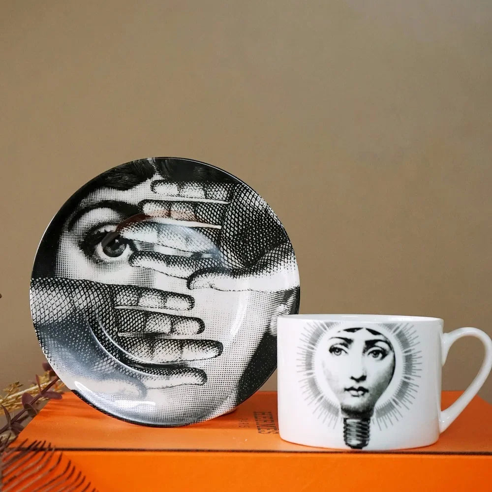 Luxury Italian Ceramic Coffee Cup Set | Vintage Mug & Saucer with Tray