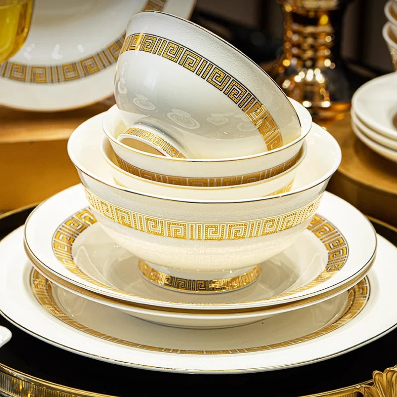 Luxury European Bone China Bowl Set | Handmade Gold Trim Dinnerware Collection
