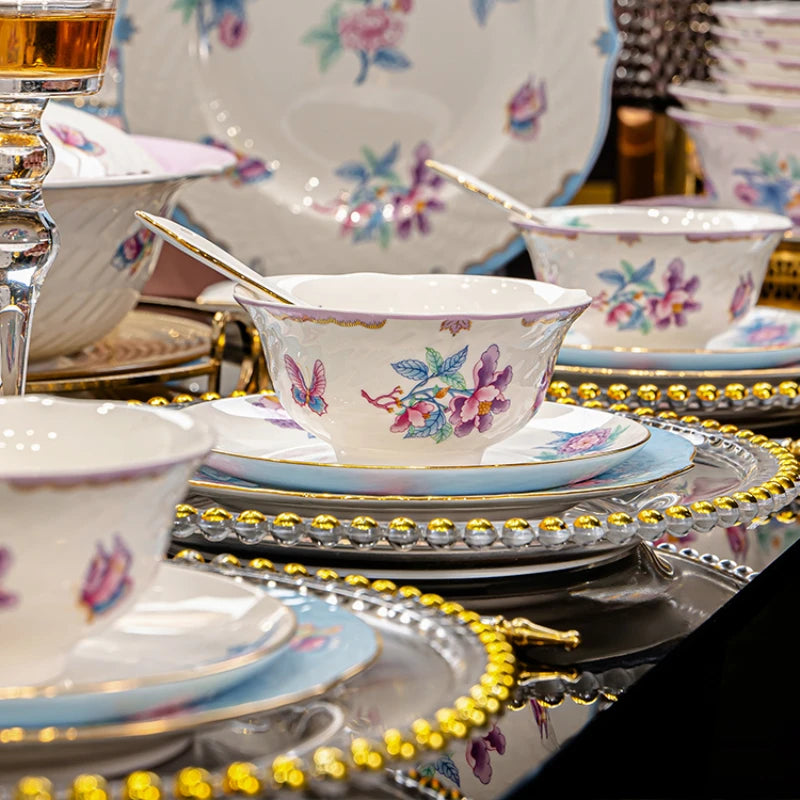 Luxury Bone China Dinnerware Set – Secret Garden French Floral Tableware (10+ Pieces)