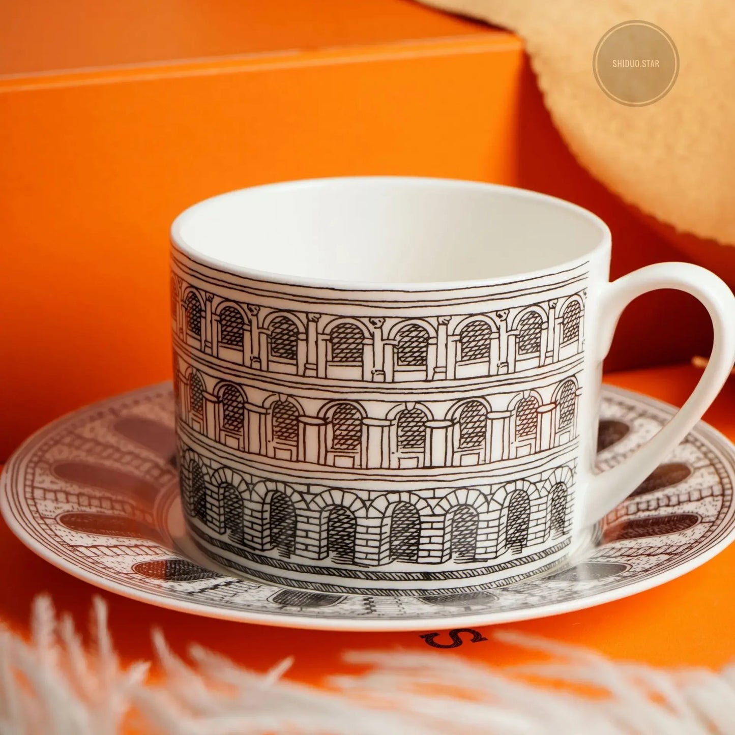 Luxury Italian Ceramic Coffee Cup Set | Vintage Mug & Saucer with Tray