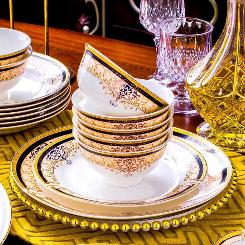 Luxury European Porcelain Dinnerware Set | Handmade Gold Trim Vienna Collection