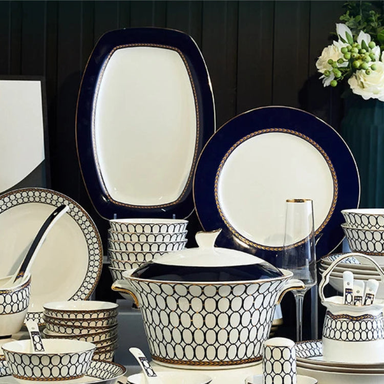 Luxury Bone China Dinnerware Set for 10+ | Gold Trim Chinese Style Tableware