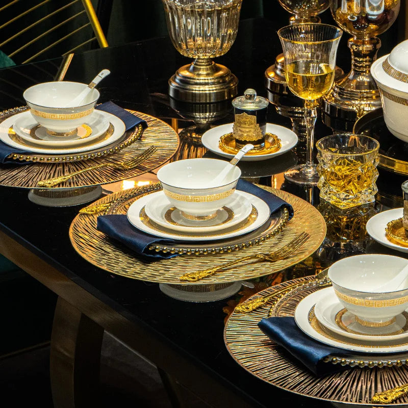 Luxury European Bone China Bowl Set | Handmade Gold Trim Dinnerware Collection