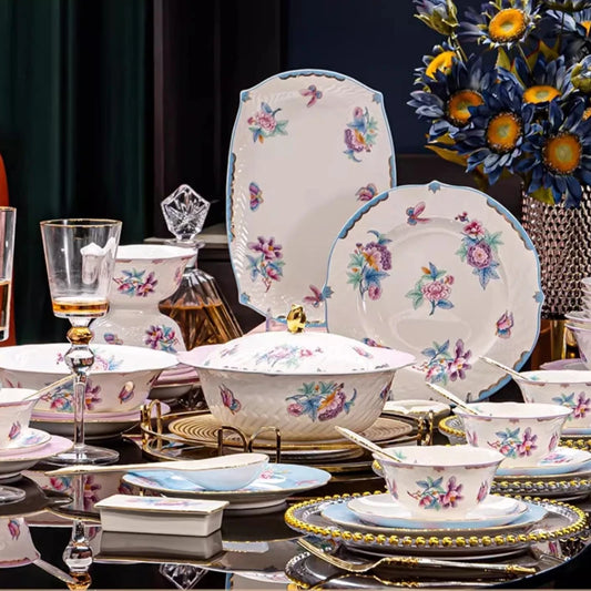 Luxury Bone China Dinnerware Set – Secret Garden French Floral Tableware (10+ Pieces)