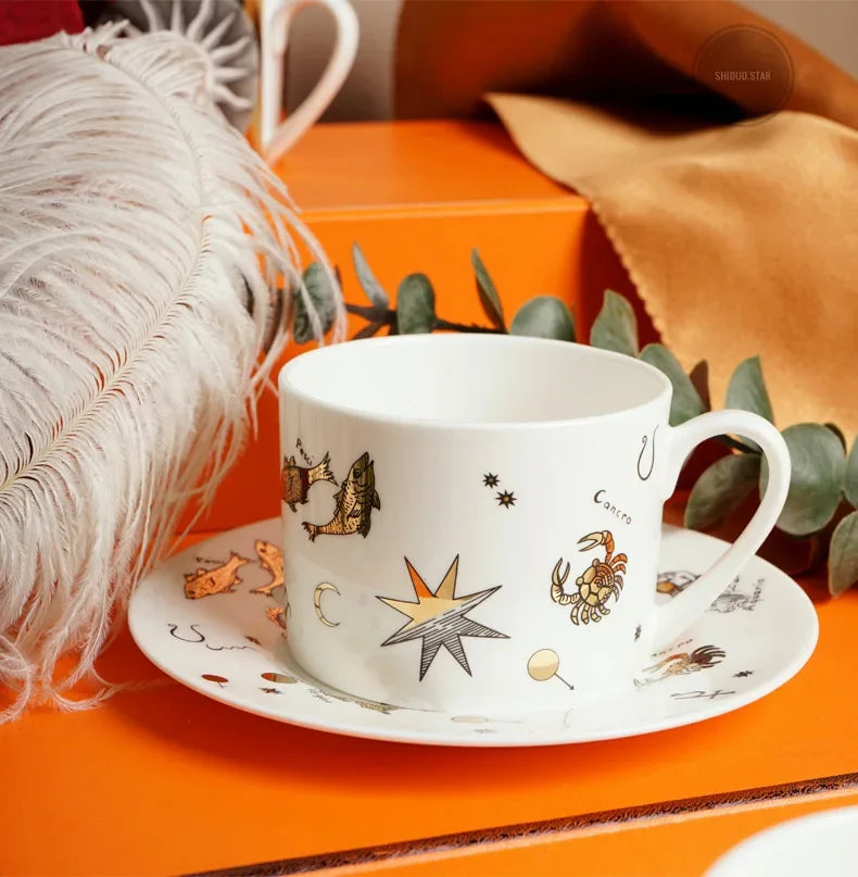 Luxury Italian Ceramic Coffee Cup Set | Vintage Mug & Saucer with Tray